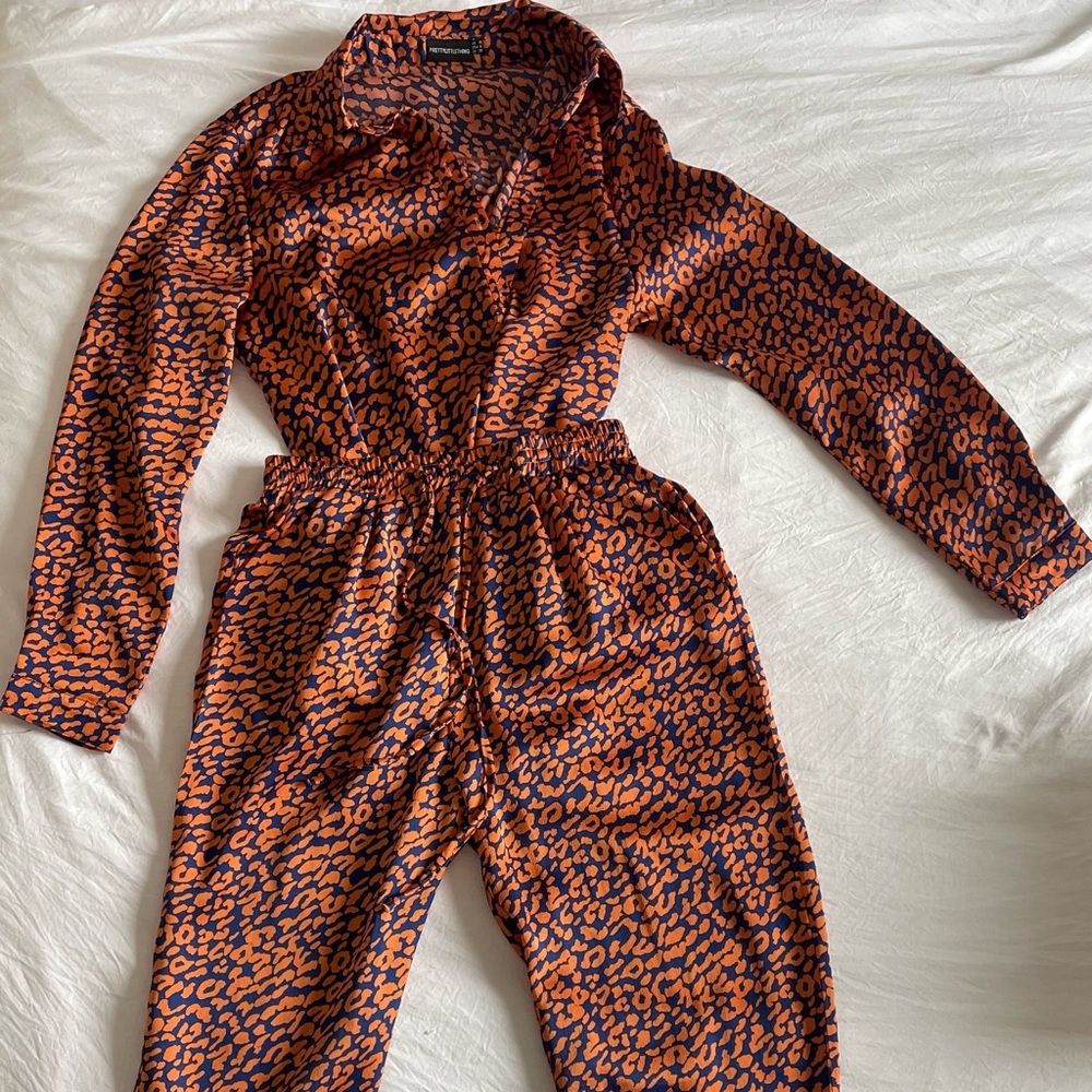 PrettyLittleThings Orange and Navy Blue Silk Matching Set